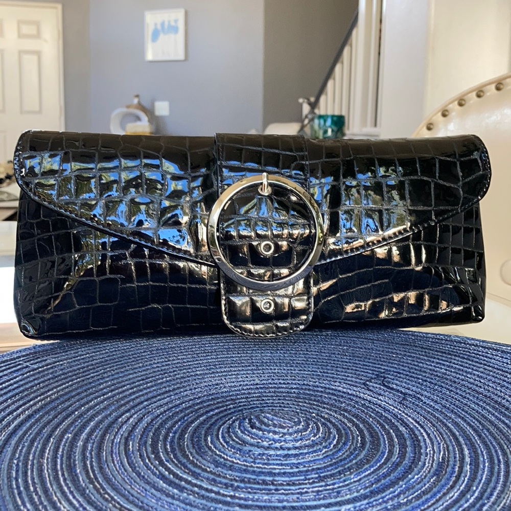 DE GROOT Black patent leather clutch/shoulder bag